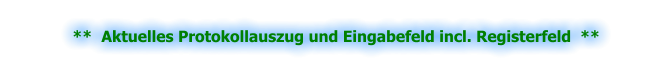 **  Aktuelles Protokollauszug und Eingabefeld incl. Registerfeld  **
