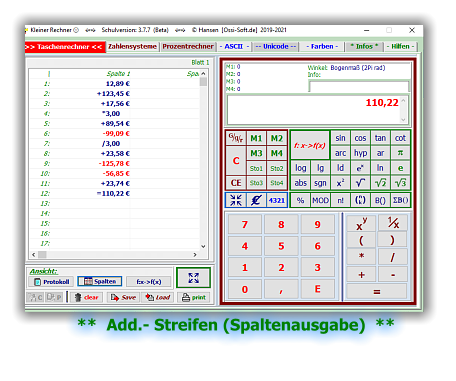 **  Add.- Streifen (Spaltenausgabe)  **
