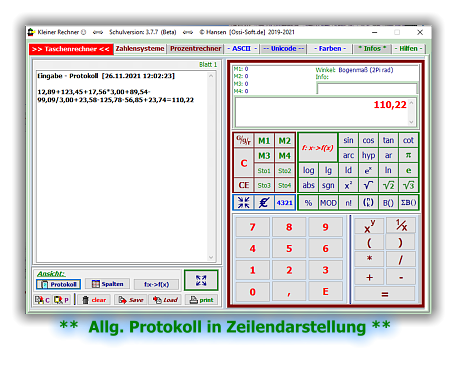 **  Allg. Protokoll in Zeilendarstellung **