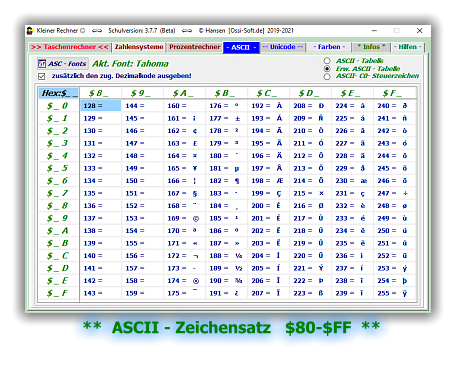 **  ASCII - Zeichensatz   $80-$FF  **