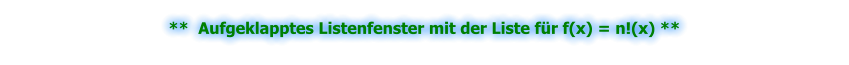 **  Aufgeklapptes Listenfenster mit der Liste für f(x) = n!(x) **